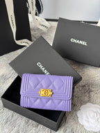 CC Boy Flap Card Holder Purple Gold-tone Grained Calfskin 242860