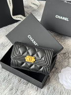 CC Boy Flap Card Holder Black Gold-tone Lambskin 242862