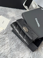 CC Boy Flap Card Holder Black Sliver-tone Lambskin 242864