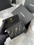 CC Boy Flap Card Holder Black Gold-tone Grained Calfskin 242866