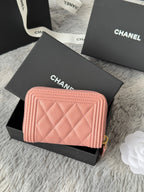 CC Classic Boy Coin Purse Light Pink Gold-tone Grained Calfskin 242874