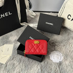 CC Classic Boy Coin Purse Red Gold-tone Grained Calfskin 242876