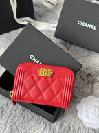 CC Classic Boy Coin Purse Red Gold-tone Grained Calfskin 242876