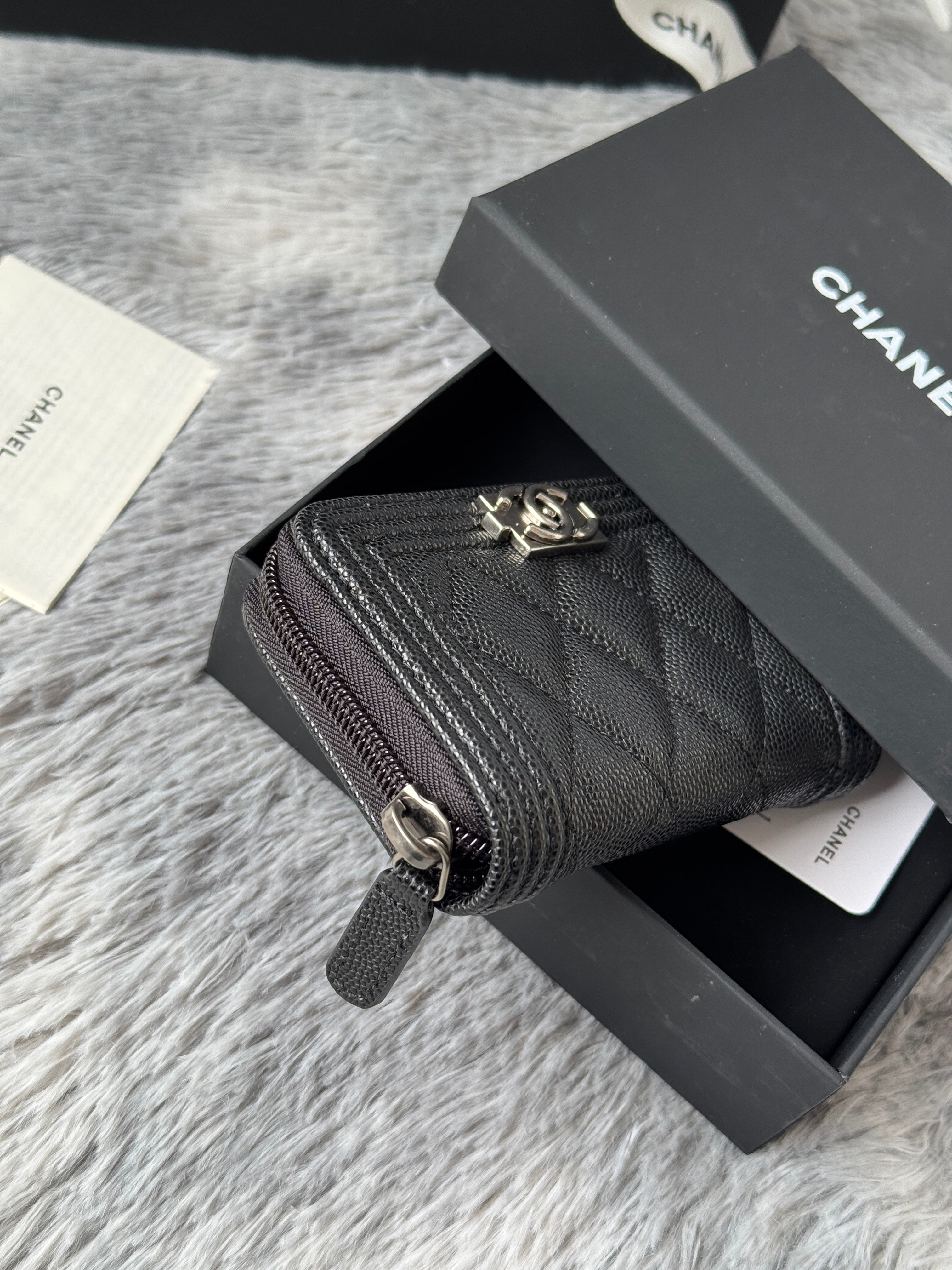 CC Classic Boy Coin Purse Black Sliver-tone Grained Calfskin 242886