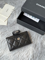 CC Accordion Card Holder Black Sliver-tone Metal Lamskin 242642