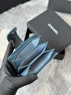 CC Accordion Card Holder Blue Gold-tone Metal Caviar 242659
