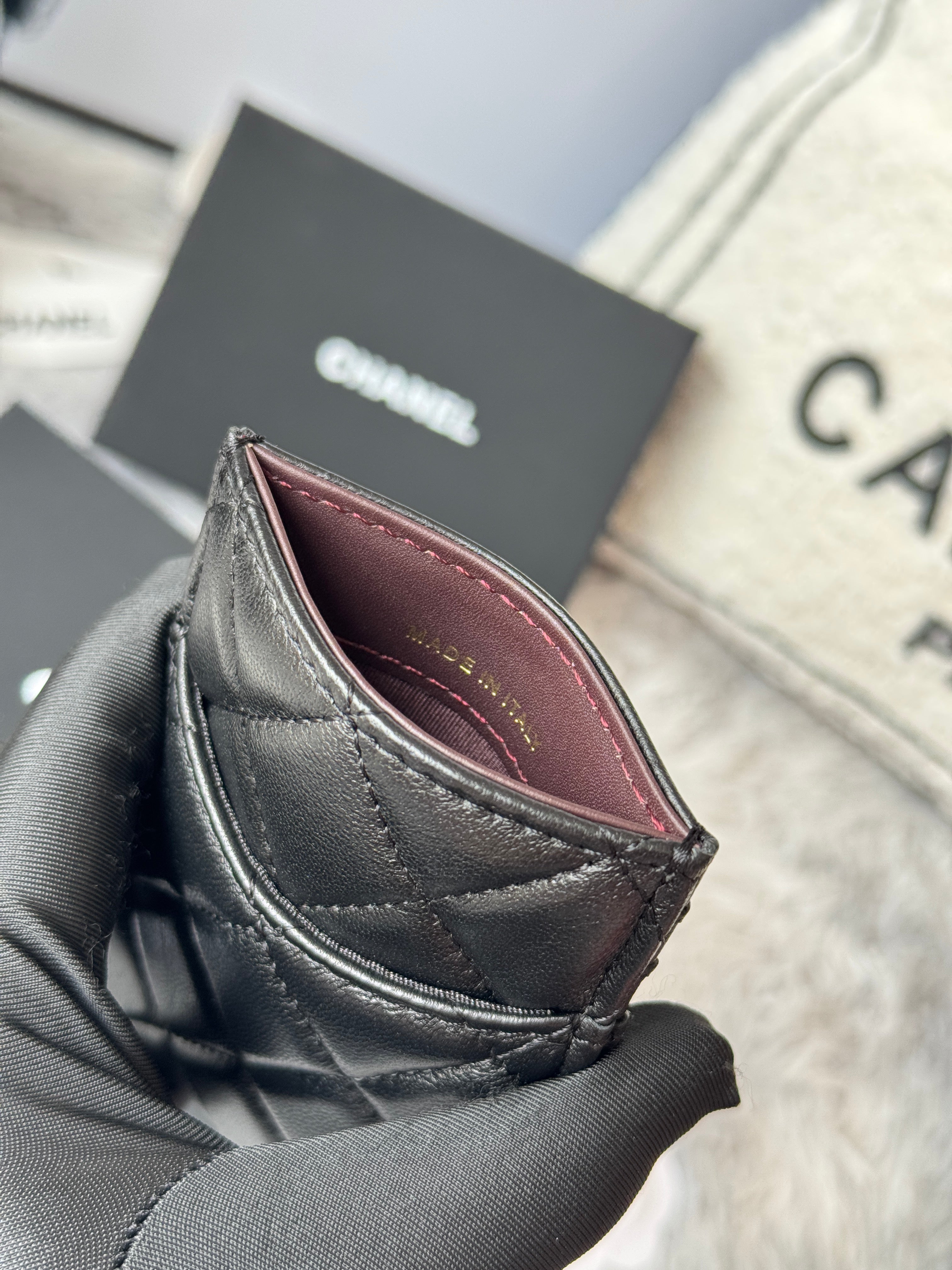 CC Carld Holder Black Gold-tone Metal Lamskin 242672