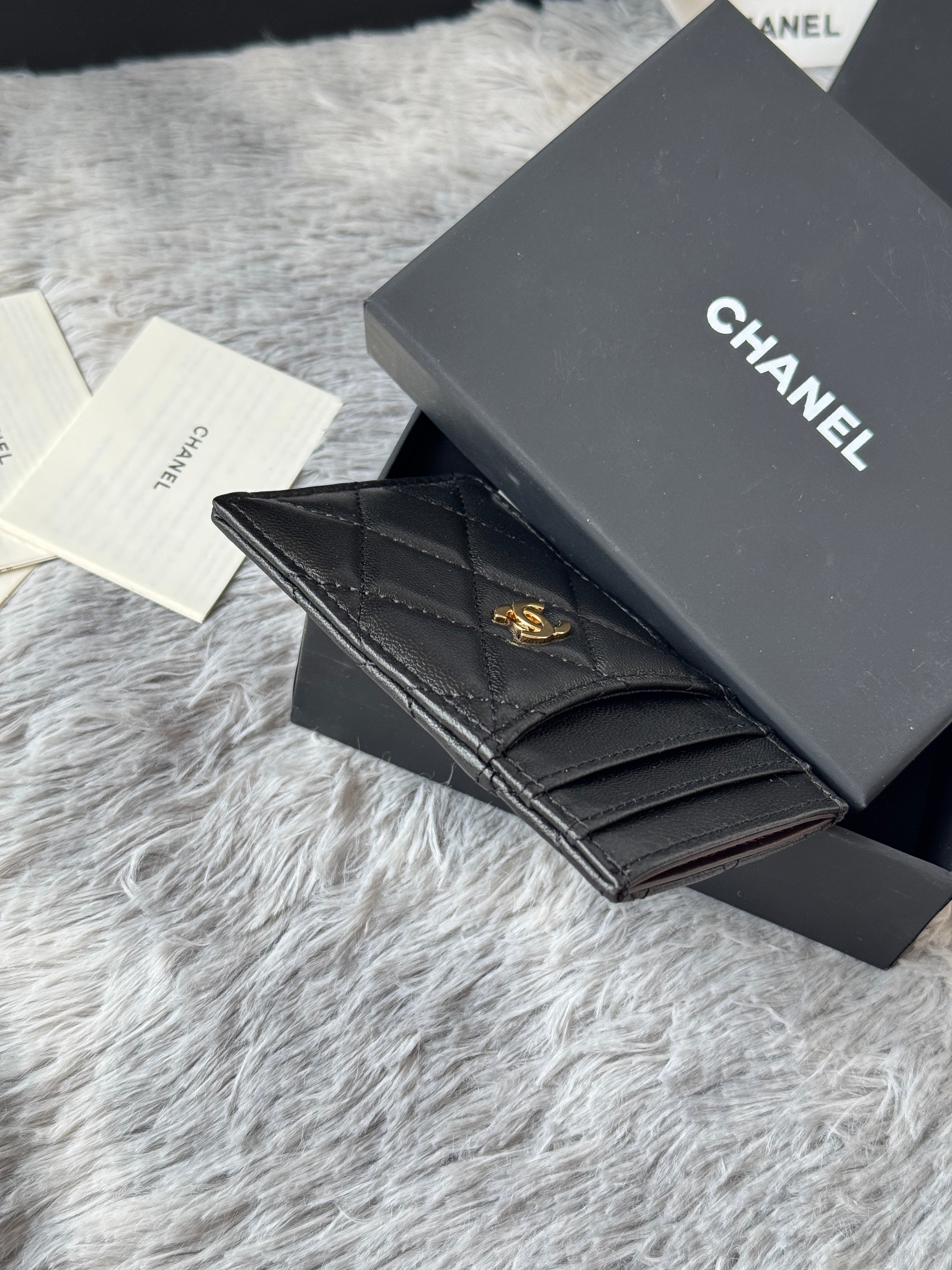 CC Carld Holder Black Gold-tone Metal Lamskin 242672