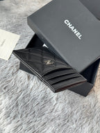 CC Carld Holder Black Sliver-tone Metal Lamskin 242674