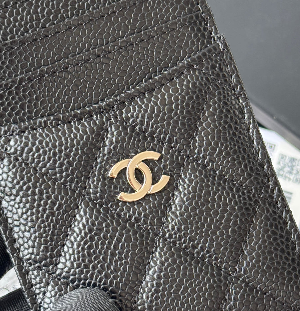CC Carld Holder Black Sliver-tone Metal Grain Calfskin 242678
