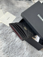 CC Carld Holder Black Sliver-tone Metal Grain Calfskin 242678