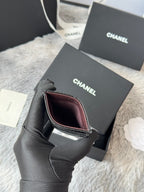 CC Carld Holder Black Sliver-tone Metal Grain Calfskin 242678