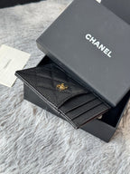 CC Carld Holder Black Gold-tone Metal Grain Calfskin 242682