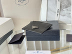 Pra Metal Logo-Plaque Card Holder Black Saffiano Leather