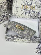 DIOR 25S 30 MONTAIGNE CARD HOLDER 10 IN GRAY GREEN OBLIQUE JACQUARD CANVAS