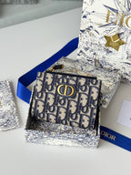 CD 30 Montaigne Dahlia Wallet 12cm Blue Fabric & Calfskin Jacquard