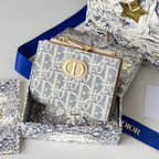 DIOR 25S 30 MONTAIGNE DAHLIA WALLET 11 IN LIGHT BLUE DIOR OBLIQUE JACQUARD