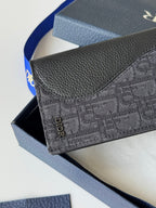 CD Saddle Long Vertical Wallet Black Cowhide & Jacquard