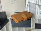 Pra 1MV204 Small Wallet Brown Saffiano & Smooth Leather