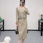 CHANEL 25S VELVET-TRIM JACKET AND SKIRT SET 398