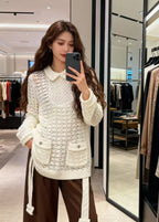 CHANEL 25S OPEN-KNIT WAIST-TIE SWEATER 528