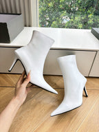 BALENCIAGA 25S ANKLE BOOTS WITH ZIPPER IN WHITE COW LEATHER