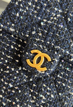 CHANEL 25S HOBO BAG 30 IN NAVY BLUE TWEED WITH GOLD HARDWARE