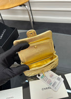 CHANEL 25S FLAP CHARM BAG 13 IN GOLD METALLIC LAMBSKIN