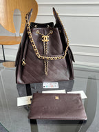 CHANEL 25S HOBO BAG 40 IN DARK EARTH BROWN CAVIAR WITH GOLD HARDWARE
