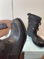PRADA 25S TWO-BUTTON COWBOY BOOTS IN BLACK CALFSKIN WITH SILVER HARDWARE