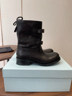PRADA 25S TWO-BUTTON COWBOY BOOTS IN BLACK CALFSKIN WITH SILVER HARDWARE
