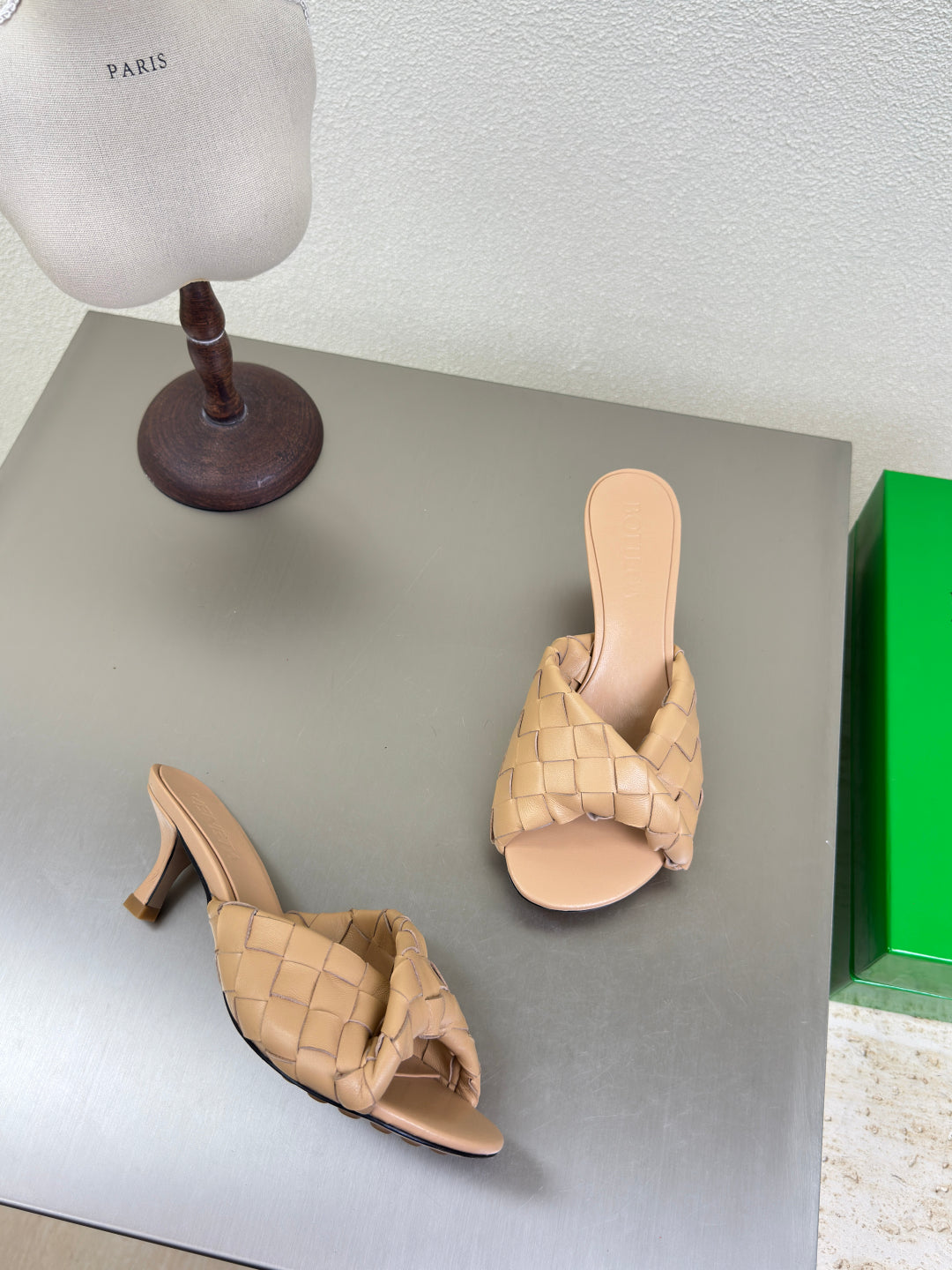 BLINK HIGH 5 CM MULE IN BUFF BEIGE INTRECCIATO LEATHER