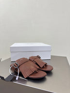 PRADA 25S SHUFFLE LEATHER THONG SANDALS IN SIENNA CALFSKIN