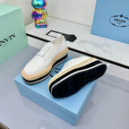 PRADA 25S FLAT WEDGE SHOES 60MM IN WHITE CALFSKIN