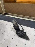 HIGH CRYSTAL STRAP SANDALS IN BLACK SILK