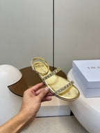 FLAT SANDALS 25S IN SHINY GOLD CALFSKIN RHINESTONES STRAP