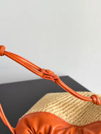 BOTTEGA VENETA 25S DUSTBAG 32 IN BURNT ORANGE RAFFIA AND CALFSKIN