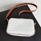 BOTTEGA VENETA 25S SMALL INTRECCIATO CAMERA BAG 24 IN WHITE CALFSKIN