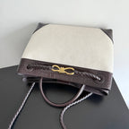 BOTTEGA VENETA 25S MEDIUM ANDIAMO 32 IN IVORY DARK BROWN CALFSKIN AND CANVAS