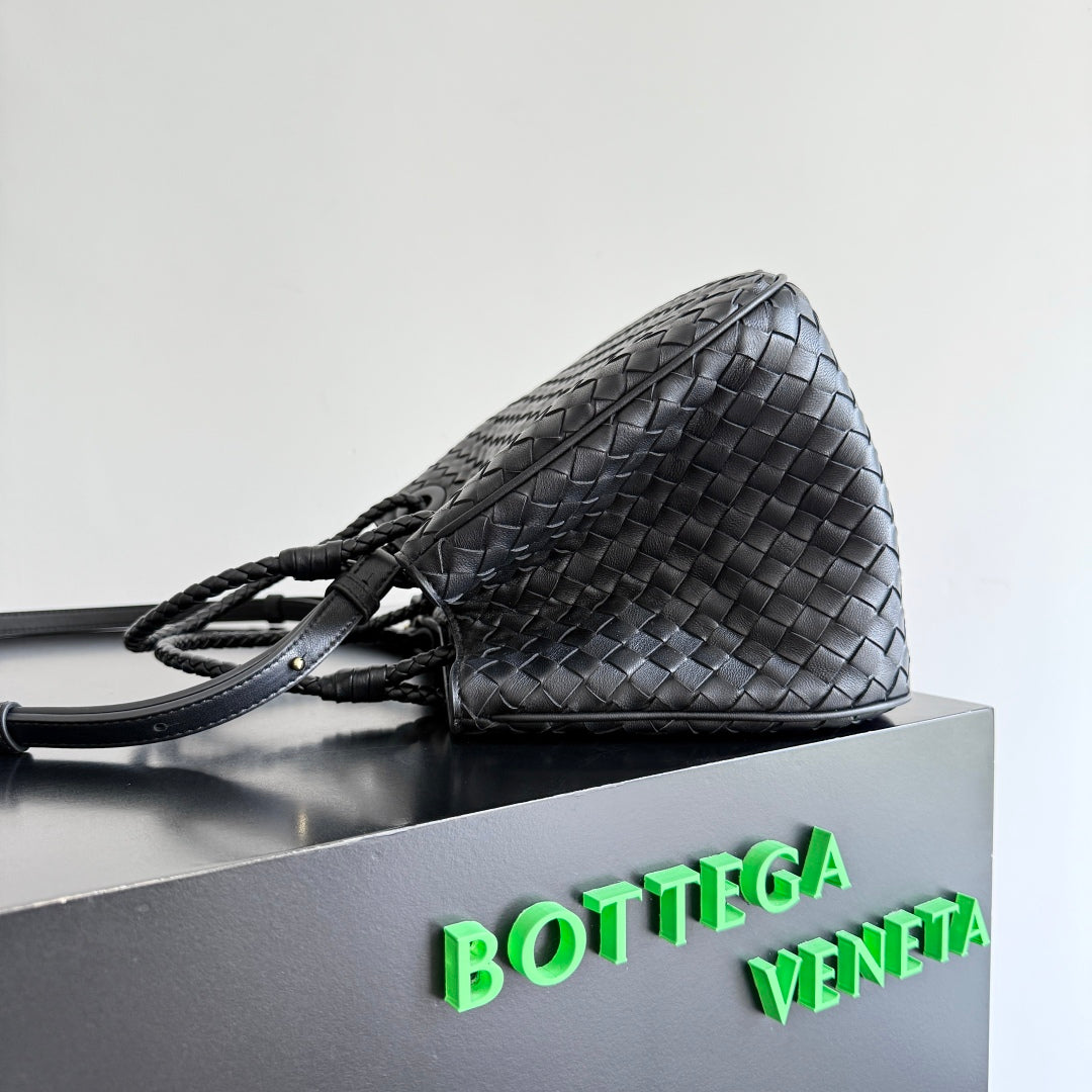 BV Basket Handbag 31cm Black Intrecciato Leather