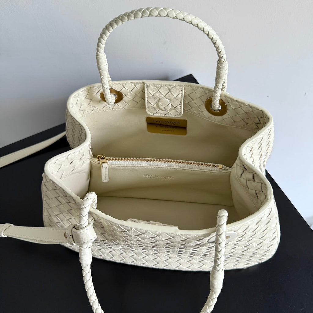 BV Basket Handbag 31cm White Intrecciato Leather