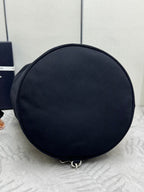 PRADA 25S DRAWSTRING BACKPACK 55 IN BLACK CANVAS LINEN SILVER HARDWARE