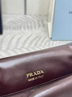 PRADA 25S SHOULDER BAG 23 IN DARK BROWN CALFSKIN GOLD HARDWRE
