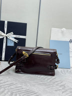 PRADA 25S SHOULDER BAG 23 IN DARK BROWN CALFSKIN GOLD HARDWRE