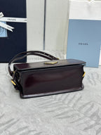PRADA 25S SHOULDER BAG 23 IN DARK BROWN CALFSKIN GOLD HARDWRE