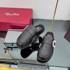 SLIDY VIV' MULES IN BLACK CALFSKIN