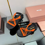 RIVIERE SANDALS IN BLACK CALFSKIN ORANGE CORD