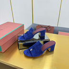 LP BLOCK HEEL SANDALS 25S IN NAVY BLUE SUEDE