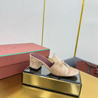 LP BLOCK HEEL SANDALS 25S IN TAUPE BEIGE SUEDE