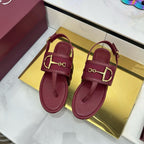 GG FLAT THONG SANDALS WITH ANKLE STRAP IN RED LAMBSKIN AND FABRIC